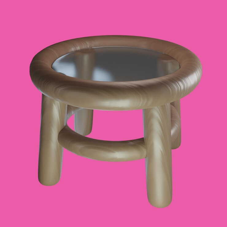 PSD table wood glass 3d rendering