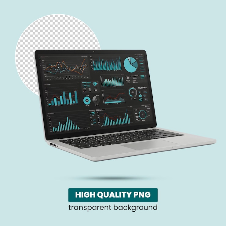 PSD tableau de bord d'analyse de données sur ordinateur portable
