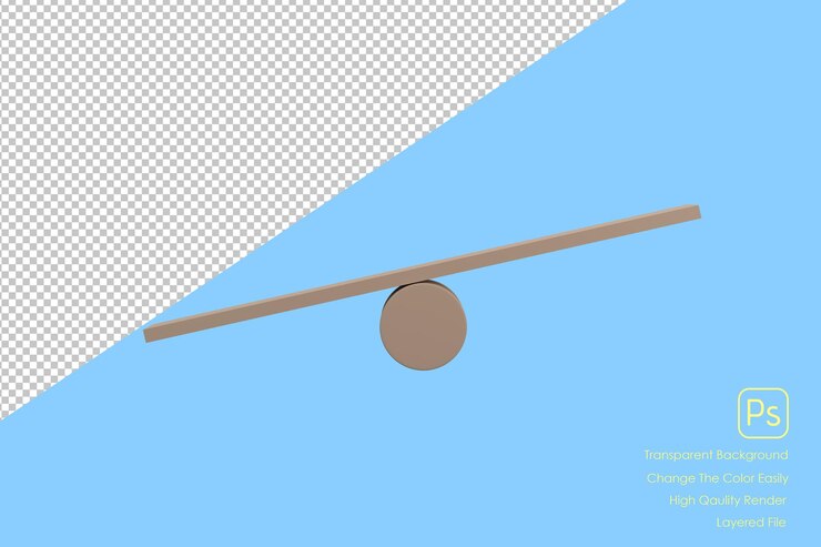 PSD tableau de concept de déséquilibre 3d sur chapeau haut de forme en bois comme déséquilibre isolé sur fond blancxa