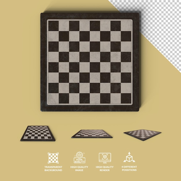 PSD tableau d'échecs vide avec ombre transparente avec 4 possessions différentes