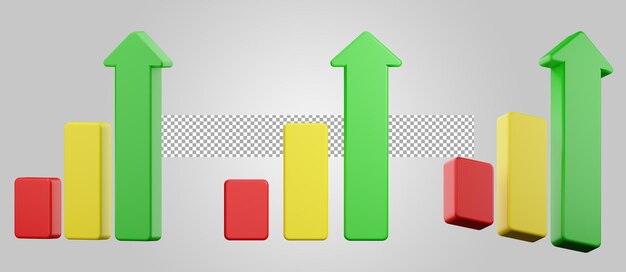 Tableau financier abstrait avec graphique 3D de tendance haussière en bourse isolé sur fond transparent