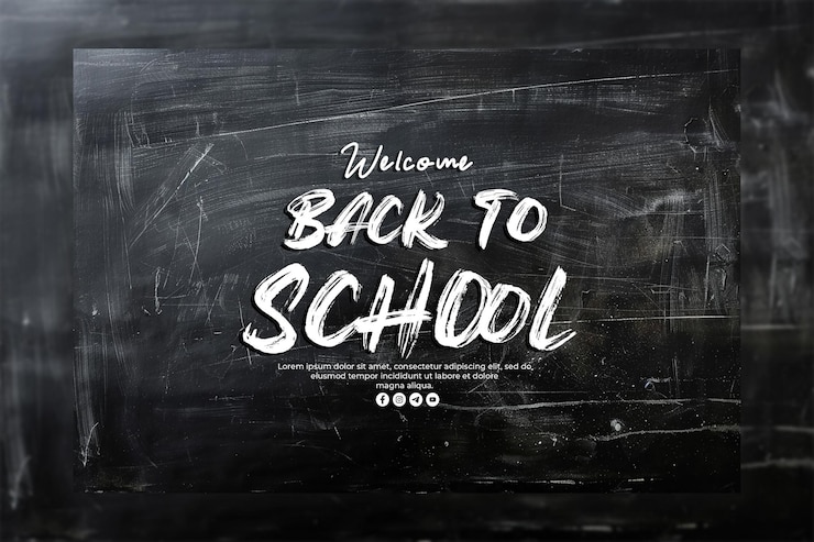 PSD un tableau noir avec un tableau à craie qui dit bienvenue à l'école