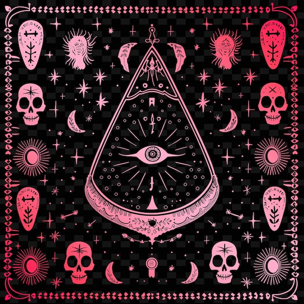 PSD tableau ouija mystique art populaire avec motif de planchette et collection de motifs de décoration d'illustration sp