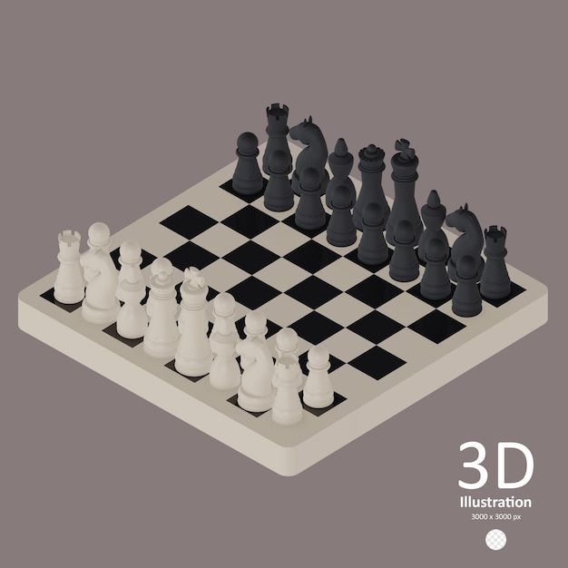 PSD tablero de ajedrez con figuras en blanco y negro en 3d