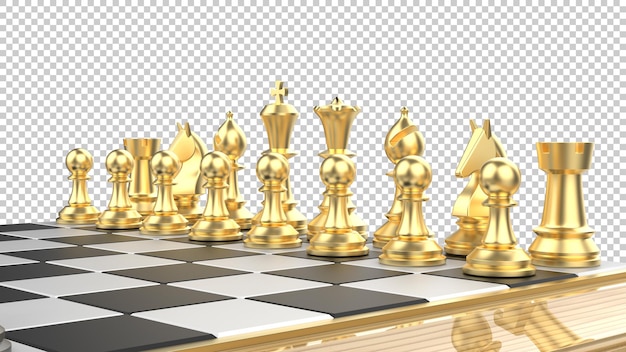 Tablero de ajedrez en la ilustración de renderizado 3d de fondo transparente
