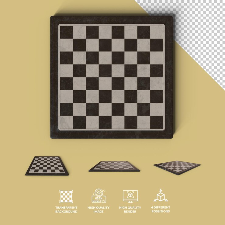 PSD tablero de ajedrez vacío con sombra transparente con 4 posesiones diferentes tablero de ajedrez 3d