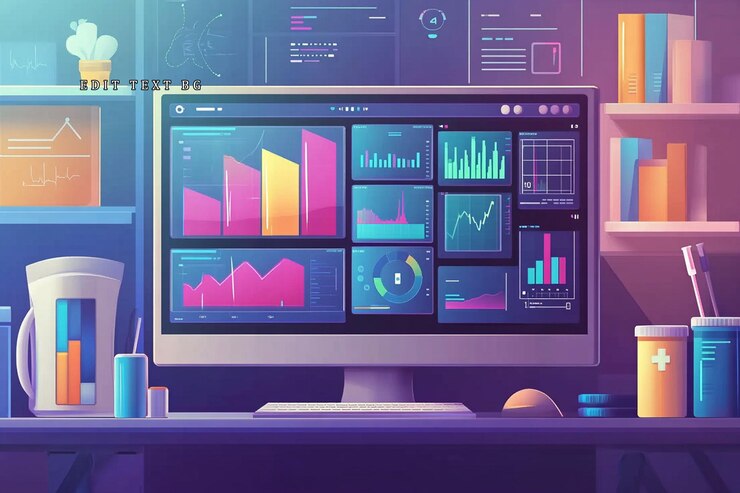 PSD tablero de análisis de datos mostrado en la pantalla de la computadora de escritorio que muestra varios gráficos y gráficos