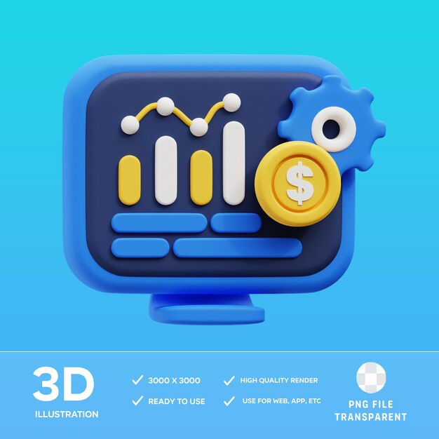 Tablero de análisis de negocios de PSD Ilustración 3D