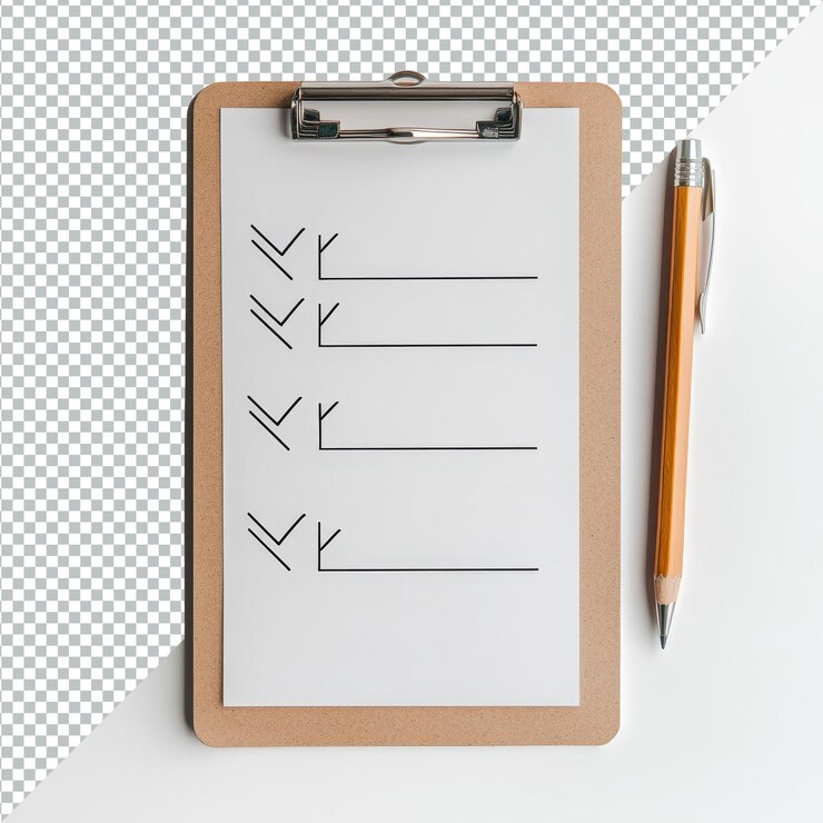 PSD tablero de comprobación con lápiz en un fondo transparente que indica la organización y la planificación de las tareas de manera eficiente tablero del clip con lápic de comprobación en fondo transparente concepto de organización de tareas