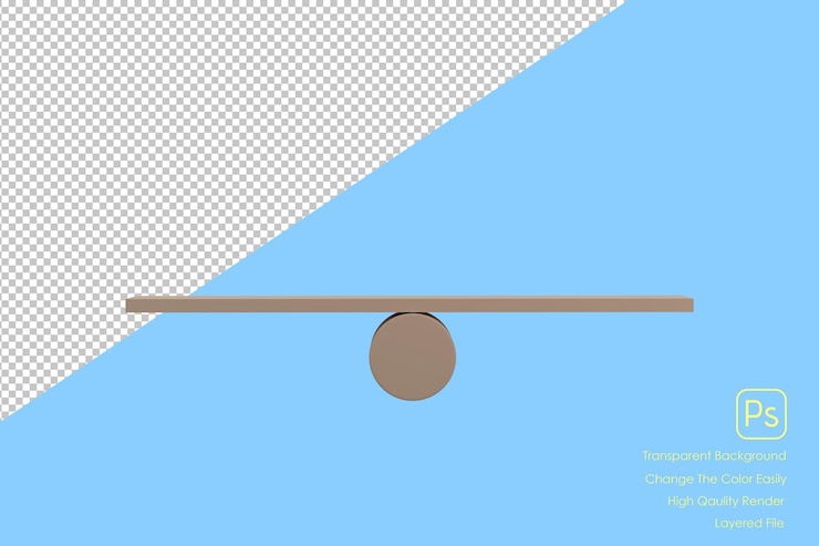 PSD tablero de concepto de equilibrio 3d en sombrero de copa de madera como equilibrio aislado sobre fondo blanco