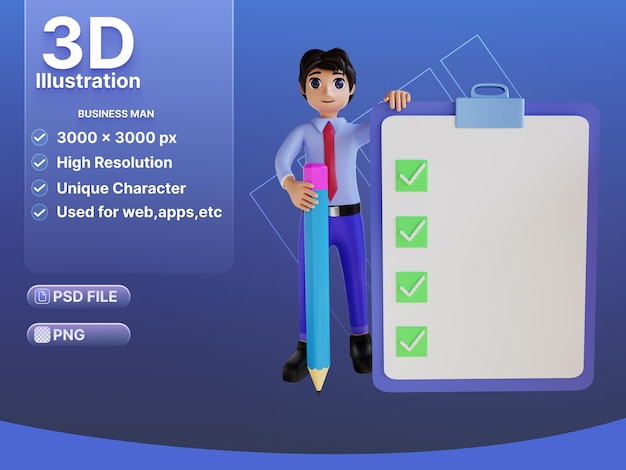 Tablero de control de hombre de negocios de carácter 3D