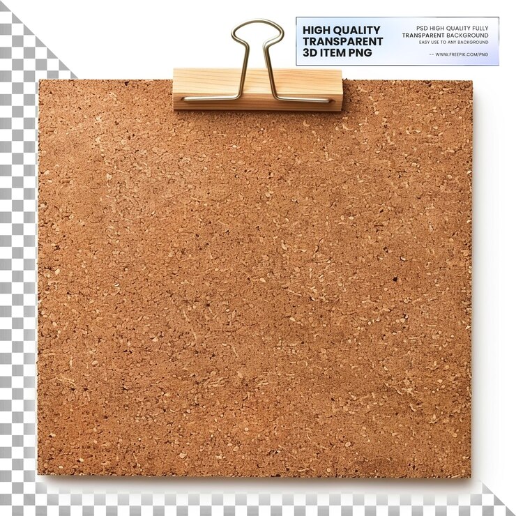 PSD tablero de corcho para fijar notas y recuerdos en un fondo transparente