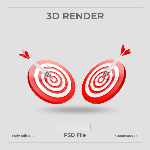 PSD tablero de dardos para render 3d de destino con flecha de diana