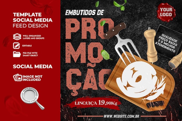 PSD tablero de elementos de barbacoa especias y tenedor con fondo negro