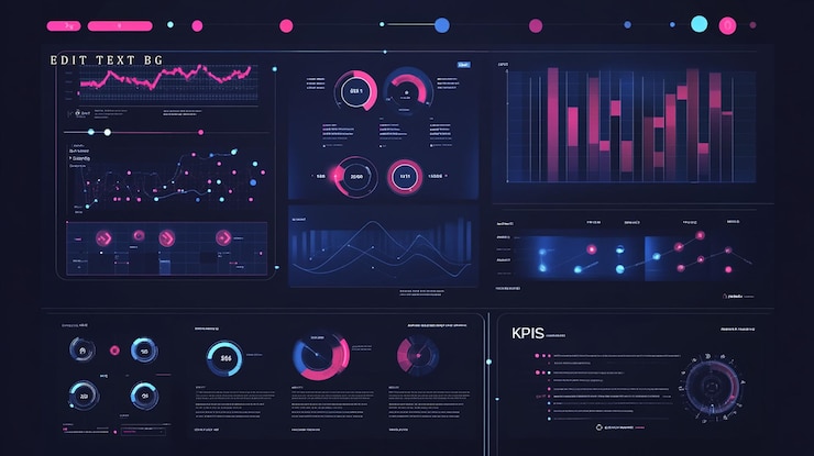 PSD tablero futurista que muestra varias visualizaciones de datos, gráficos y gráficos
