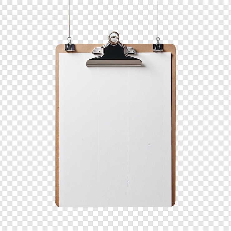 PSD tablero con hoja blanca en blanco aislada sobre un fondo transparente