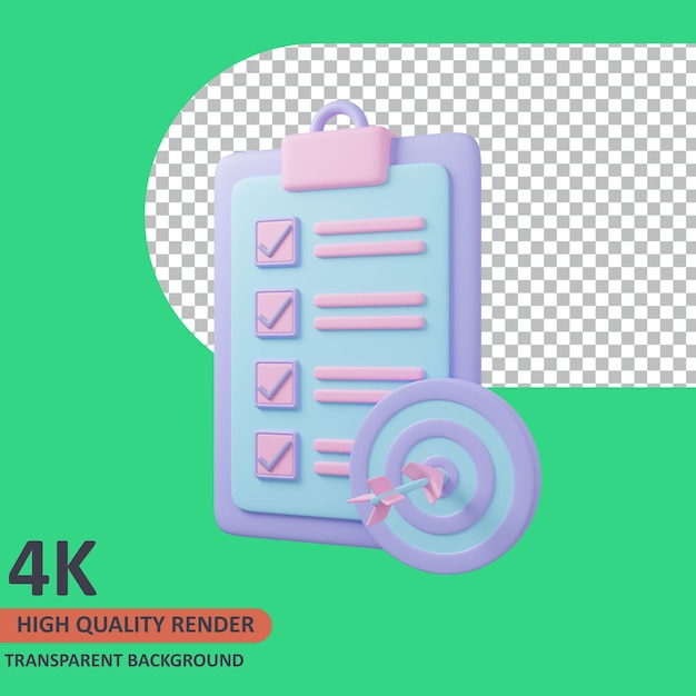 Tablero de lista 3d icono de negocios ilustración render de alta calidad