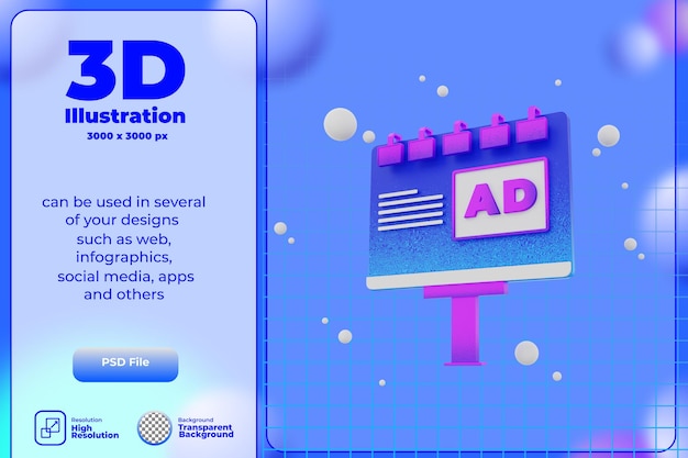 Tablero de publicidad de icono de render 3d