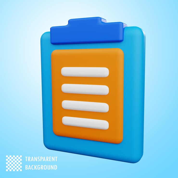 PSD tablero de recortes de dibujos animados en 3d con lista de comprobación