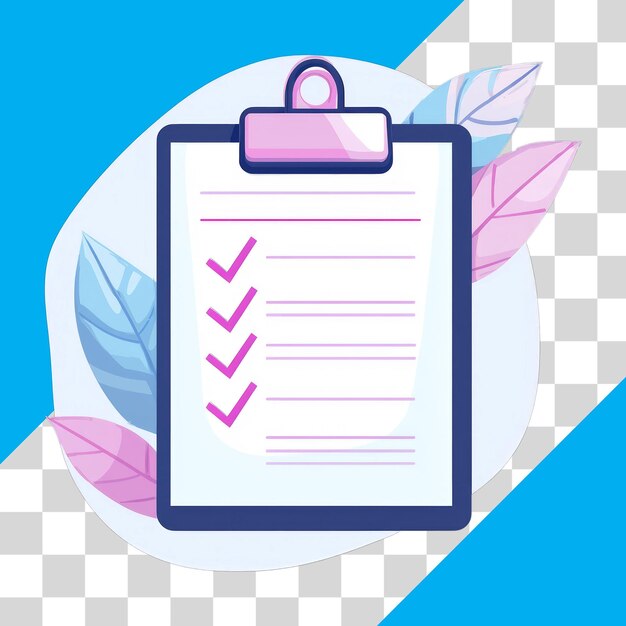 Tablero de recortes con lista de comprobación en fondo transparente