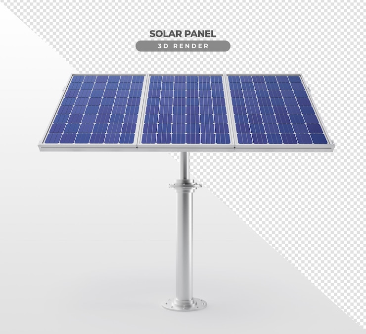 PSD tableros de energía solar con base suspendida en renderizado realista 3d