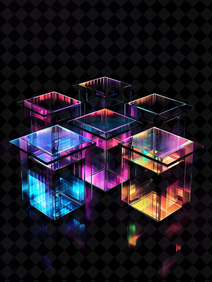 PSD des tables à café modernes à 8 bits avec un dessus en verre et en métal le png collection de design unique y2k