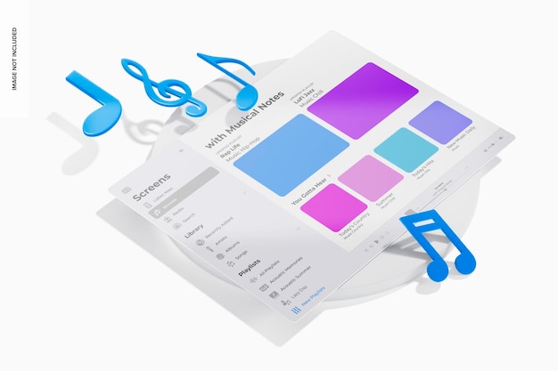 PSD tablet-bildschirm mit musiknoten-mockup, rechte ansicht