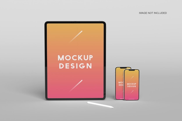 Tablet-bildschirm mit smartphone-mockups