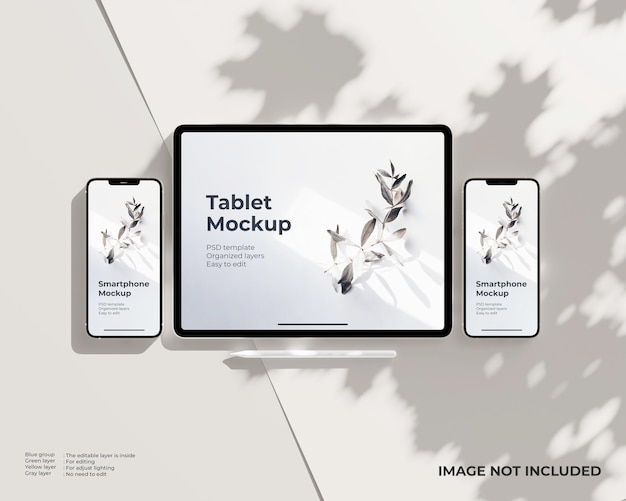 PSD tablet-bildschirm und smartphone-bildschirm mit stylus-pen-mockup