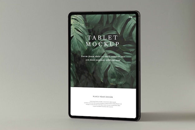 Tablet con sfondo grigio mockup
