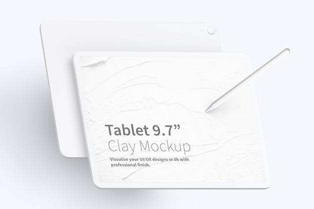Tablet de argila pro 12,9 ”mockup, paisagem frontal e traseira
