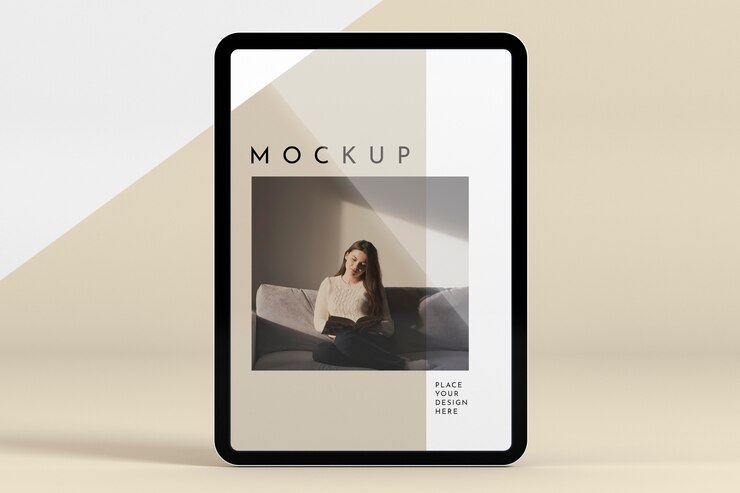 Tablet futurista com maquete de tela
