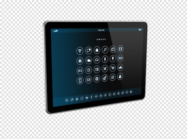 Tablet pc digital 3d con interfaz de iconos de aplicaciones aislada