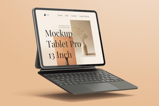 tablet pro pantalla de 13 pulgadas dispositivo móvil con teclado magnético plantilla de maqueta realista