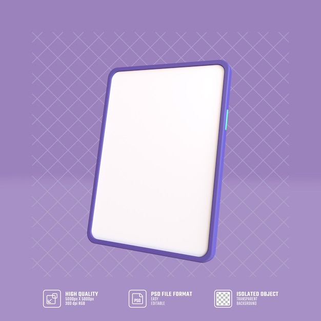 Tablet rendering 3d moderno e minimalista illustrazione, con schermo bianco vuoto