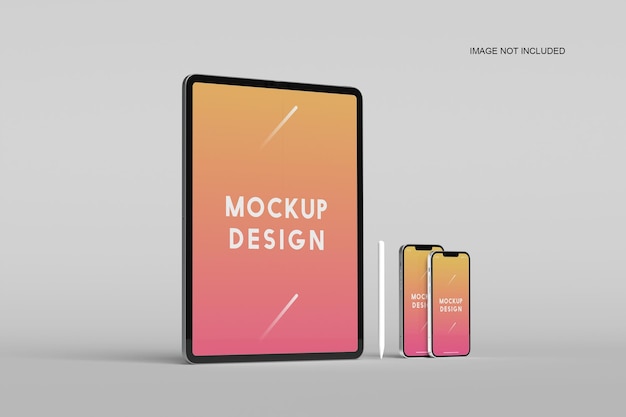 tablet screen with smartphone mockups
