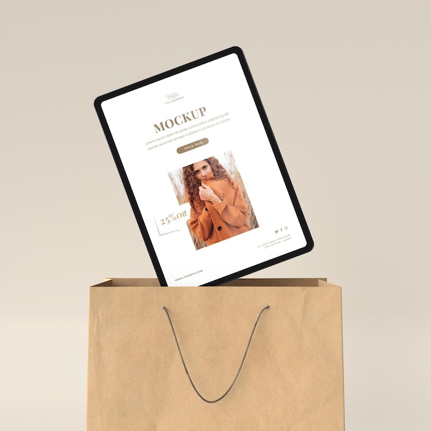 PSD tablet-shopping und tasche