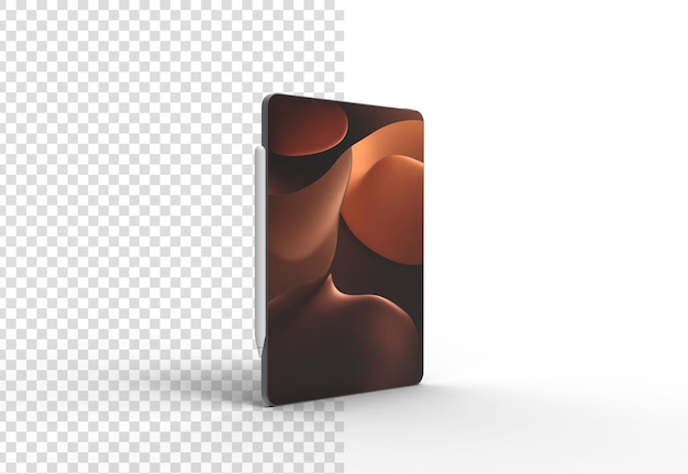 tablet with pencil angle view with shadow 3d render