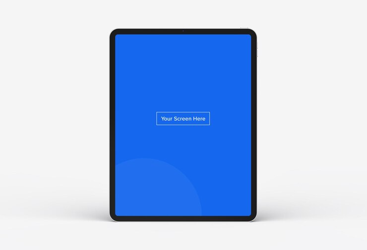 PSD una tableta azul con una pantalla que dice la palabra en ella