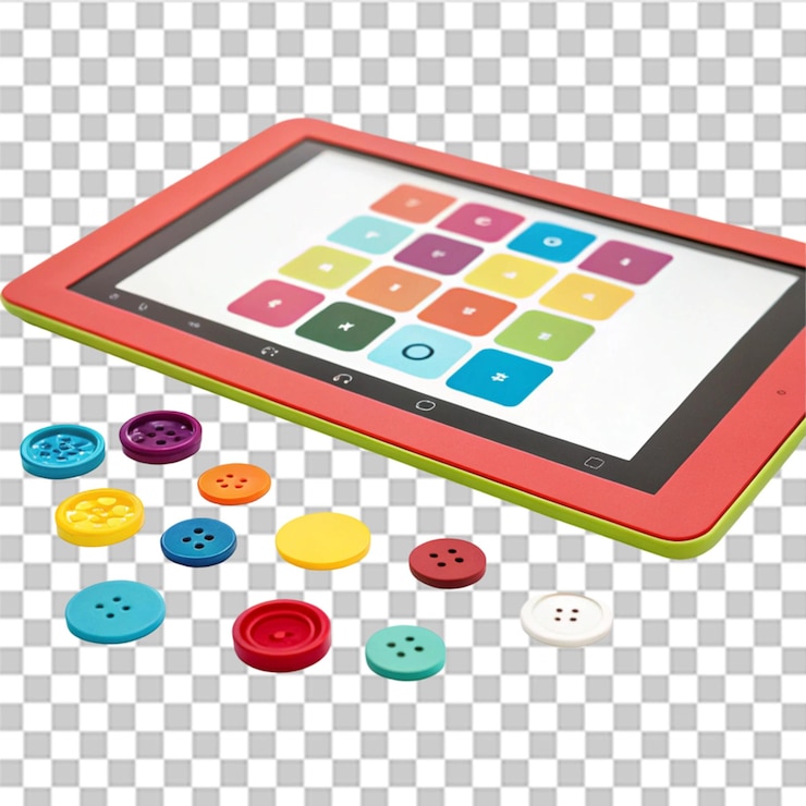 PSD tableta de colores con botones aislados sobre un fondo transparente