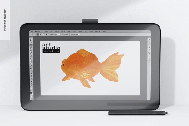 PSD tableta de dibujo con maqueta de pantalla vista frontal