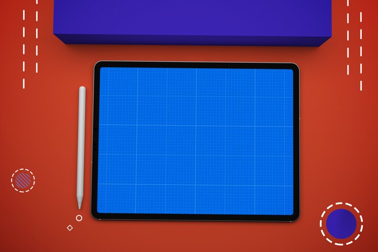 PSD tableta digital con pantalla de maqueta, vista superior