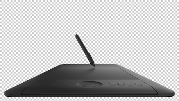 Tableta gráfica con lápiz sobre fondo transparente Ilustración de renderizado 3d