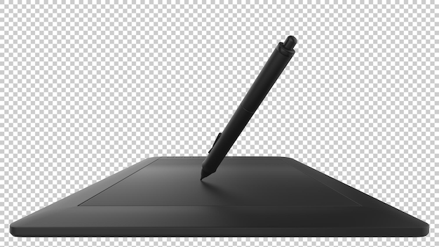 Tableta gráfica con lápiz sobre fondo transparente ilustración de renderizado 3d