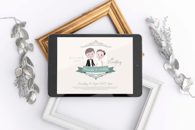 PSD tableta con imagen de boda