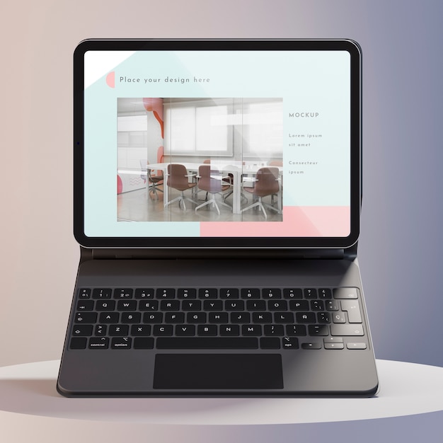 PSD tableta moderna con composición de teclado adjunta