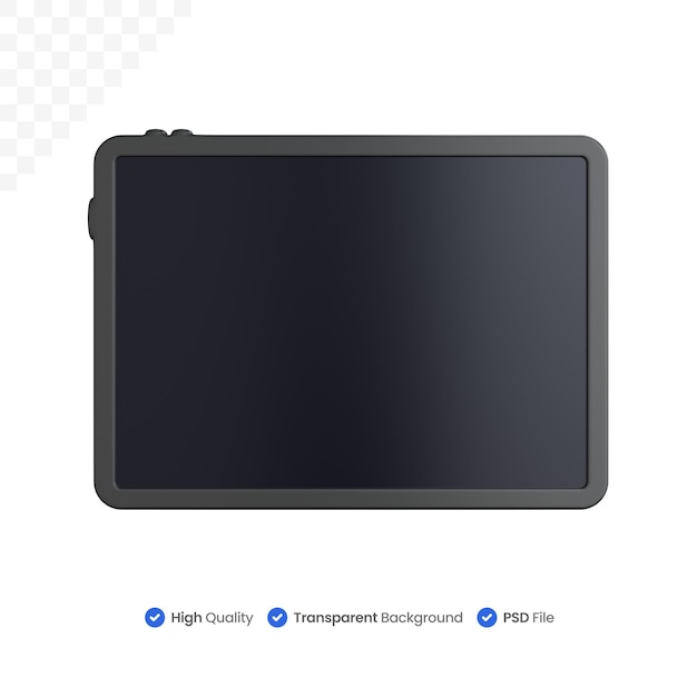 Tableta de renderizado 3d con pantalla en blanco aislada