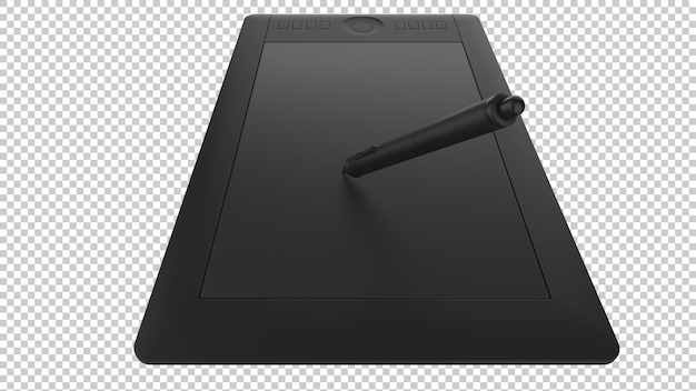 PSD tablette graphique avec stylet sur fond transparent illustration de rendu 3d