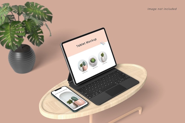 PSD tablette pro avec maquettes de smartphone sur table