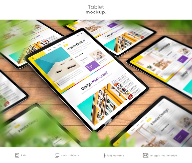 PSD tablettenmodell-sammlung auf holztisch